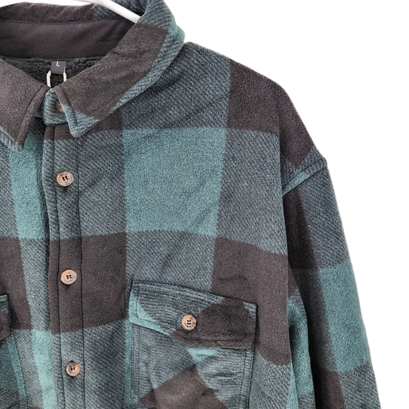 Zenthace Men's Fleece Lined Plaid Button Down Shirt -L - Picture 2 of 6